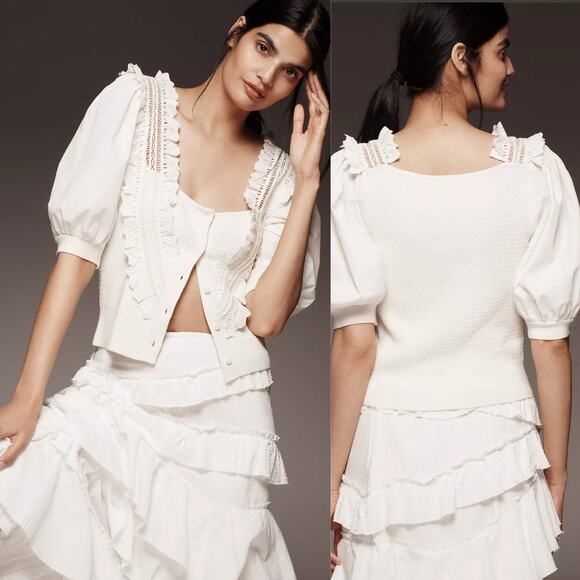 NWT Anthropologie Pilcro Puff Sleeve Crafted Sweater - Small - Picture 1 of 4